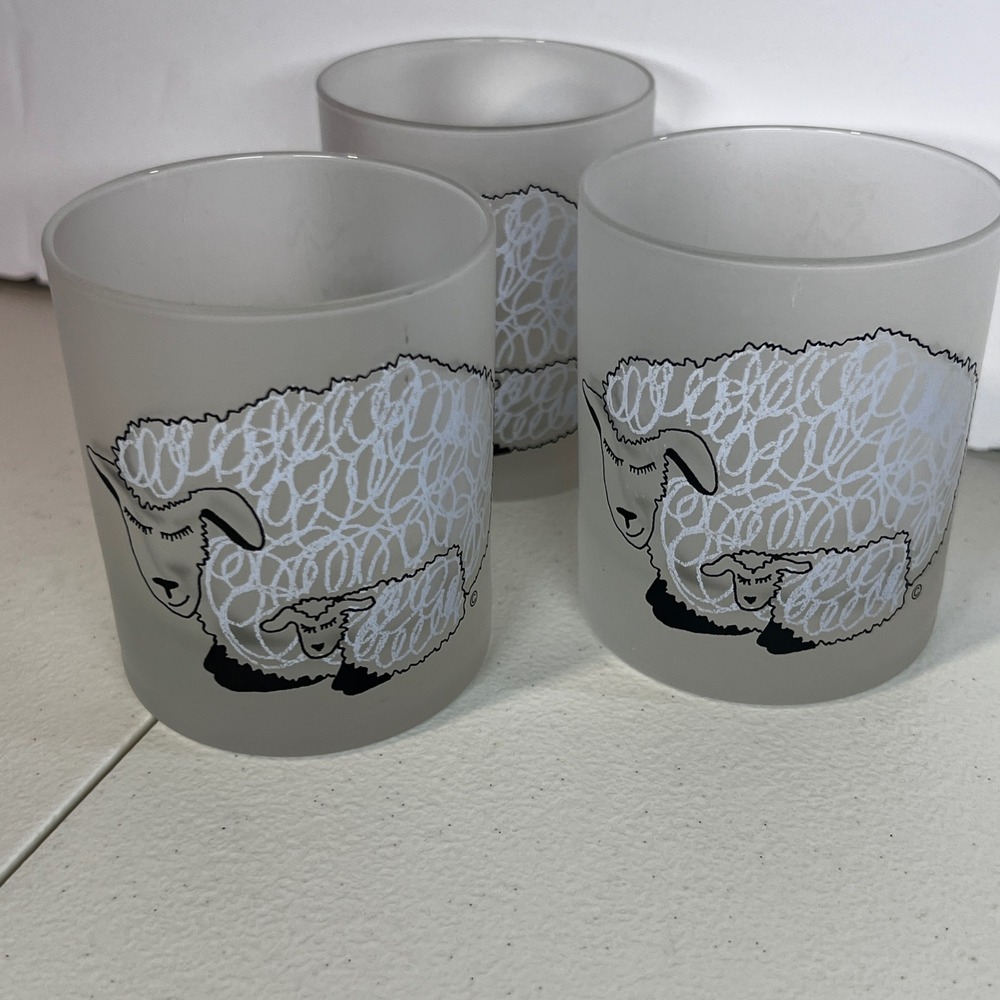 Dartington Design Frosted Glass Tumblers Sheep Lambs Drinking Glasses Set‎ of 3